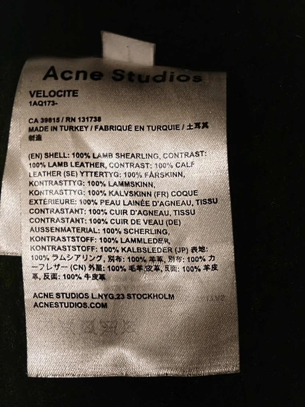Acne Studios - Shearling Biker Jacket - Black/Noir - Sz EU/FR 36